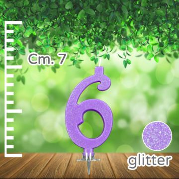 CANDELINA NUMERO 6 LILLA GLITTER PZ.1