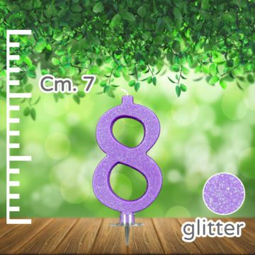 CANDELINA NUMERO 8 LILLA GLITTER PZ.1