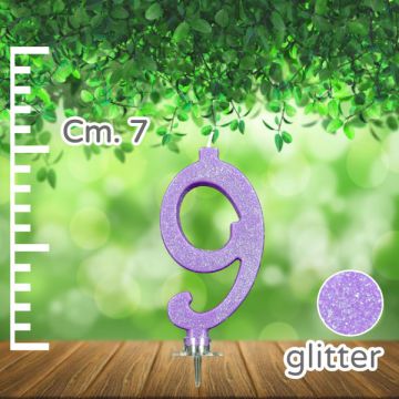 CANDELINA NUMERO 9 LILLA GLITTER PZ.1