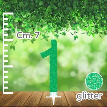 CANDELINA NUMERO 1 VERDE GLITTER PZ.1