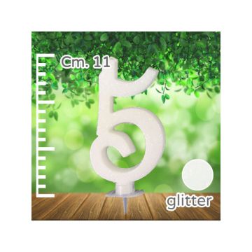 CANDELINA NUMERO 5 BIANCA GLITTER PZ.1