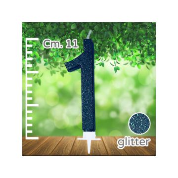 CANDELINA NUMERO 1 NERA GLITTER PZ.1