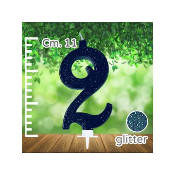 CANDELINA NUMERO 2 NERA GLITTER PZ.1