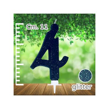 CANDELINA NUMERO 4 NERA GLITTER PZ.1