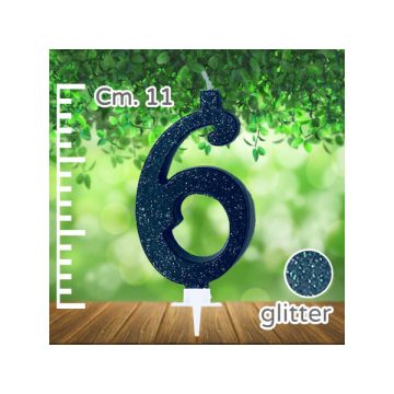 CANDELINA NUMERO 6 NERA GLITTER PZ.1