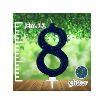 CANDELINA NUMERO 8 NERA GLITTER PZ.1