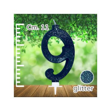 CANDELINA NUMERO 9 NERA GLITTER PZ.1
